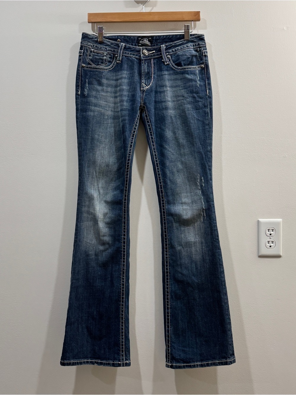 Y2K Rerock for Express Medium Wash Flare Jeans Distressed Sz 4R